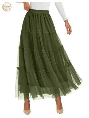 Women's Tulle Tiered Maxi Skirt High Waist A-Line Long Skirt